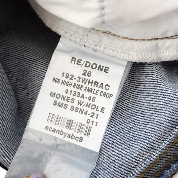 RE/DONE 90s High Rise Ankle Crop Jeans in Monies with Hole Size 26 NWT - Picture 5 of 6